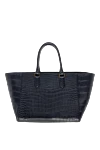 Parmeggiani Women's large black handbag made of textured leather - Compartment for banknotes. Card compartment. textured leather, embossing. zipper. crocodile skin. Country of manufacture: Italy. Care: specialized cleaning - photo 1