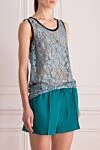 Dolce & Gabbana Blue women's top - contrasting edging, lace. 65% cotton, 20% polyamide, 5% silk, 10% viscose. Country of manufacture: Italy. Care: specialized cleaning - photo 3