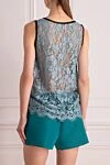 Blue women's top Dolce & Gabbana - contrasting edging, lace. 65% cotton, 20% polyamide, 5% silk, 10% viscose. Country of manufacture: Italy. Care: specialized cleaning - photo 4