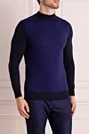 Umberto Vallati Wool and silk jumper blue for men - Decor: Contrasting sleeves and neckline. Composition: 70% wool, 30% silk. Country of manufacture: Italy. Care: specialized cleaning - photo 3