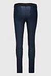 Women's leather leggings in blue with a black waistband DROMe - Decoration: contrasting elastic belt. 100% leather. elastic belt. Country of manufacture: Italy. Care: specialized cleaning - photo 6