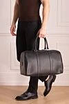 Black leather travel bag for men Araldi 1930 - 100% leather. Fastener: zipper. Country of manufacture: Italy. Care: specialized cleaning - photo 2