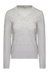 Casheart Grey cashmere womens jumper with a V-neckline and Swarovski crystals - V-neck, swarovski crystals. 100% cashmere. Country of manufacture: Italy. Care: specialized cleaning - photo 1