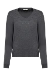 Casheart Gray cashmere jumper for women - V-neck, swarovski crystals. 100% cashmere. Country of manufacture: Italy. Care: specialized cleaning - photo 1