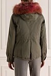 Green women's cotton and natural fur parka Alessandra Chamonix - fur hood. 100% cotton, natural fur. zipper, buttons, drawstring. two side pockets. Country of manufacture: Italy. Care: specialized cleaning - photo 4