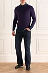 Long Sleeve Polo in Silk and Cashmere Violet for men Cesare di Napoli - Long sleeve. 70% cashmere, 30% silk. Closure: Zipper. Country of manufacture: Italy. Care: specialized cleaning - photo 2