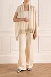 Women's beige cashmere scarf-cape Casheart - contrasting decoration. 100% cashmere. Country of manufacture: Italy. Care: specialized cleaning - photo 2