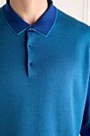 Cesare di Napoli Wool, silk and cashmere long sleeve polo blue for men - Decor: Fantasy pattern, contrasting sleeves and collar. Optional: Long sleeve. Composition: 60% wool, 30% silk, 10% cashmere. Clasp: Buttons. Country of manufacture: Italy. Care: specialized cleaning - photo 5