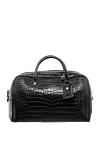 Billionaire Black leather travel bag for men - textured leather, logo. 100% alligator skin. Fastener: zipper. Country of manufacture: Italy. Care: specialized cleaning - photo 1