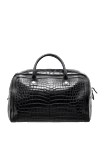 Black leather travel bag for men Billionaire - textured leather, logo. 100% alligator skin. Fastener: zipper. Country of manufacture: Italy. Care: specialized cleaning - photo 4