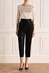 Women's silk trousers in shiny stripe black Brunello Cucinelli - striped pattern. two side pockets, two back pockets. silk. button, zipper. Country of manufacture: Italy. Care: specialized cleaning - photo 2