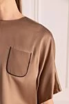 Brunello Cucinelli Блуза женская с карманом коричневая - накладной карман с черной окантовкой. кнопка. шелк, эластан. Страна производитель: Италия. Уход: специализированная чистка - фото 5
