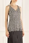 Brunello Cucinelli Top made of silk and elastane gray for women - embroidery, fringe. 96% silk and 4% elastane. Country of manufacture: Italy. Care: specialized cleaning - photo 3