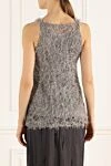 Top made of silk and elastane gray for women Brunello Cucinelli - embroidery, fringe. 96% silk and 4% elastane. Country of manufacture: Italy. Care: specialized cleaning - photo 4