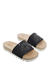 Brunello Cucinelli Women's slippers with floral embroidery and beads, gray - contrasting sole, beaded flower embroidery. wool, cotton, elastane. Country of manufacture: Italy. Care: specialized cleaning - photo 3