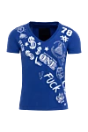 Philipp Plein Cotton T-shirt blue for men - v-neck, print. 100% cotton. Country of manufacture: Italy. Care: specialized cleaning - photo 1