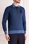 Billionaire Long sleeve polo from wool, silk and cashmere blue for men - Embroidered logo, contrasting cuffs and hem. Long sleeve. 60% wool, 30% silk, 10% cashmere. Buttons. Country of manufacture: Italy. Care: specialized cleaning - photo 3