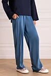 Stella McCartney Blue acetate and viscose pants for women - two pockets. 64% acetate, 36% viscose. elastic belt. Country of manufacture: Italy. Care: specialized cleaning - photo 3