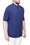 Cesare di Napoli Blue silk polo for men - Contrasting collar stripe, embossed pattern. 100% silk. Buttons. Country of manufacture: Italy. Care: specialized cleaning - photo 3