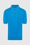 Cesare di Napoli Blue silk polo for men - Contrasting collar stripe, embossed pattern. 100% silk. Buttons. Country of manufacture: Italy. Care: specialized cleaning - photo 1