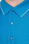 Cesare di Napoli Blue silk polo for men - Contrasting collar stripe, embossed pattern. 100% silk. Buttons. Country of manufacture: Italy. Care: specialized cleaning - photo 5