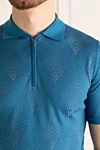 Cesare di Napoli Silk polo blue for men - Diamond pattern. 100% silk. Closure: Zipper. Country of manufacture: Italy. Care: specialized cleaning - photo 5