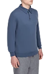 Bilancioni Long-sleeved cashmere polo shirt blue for men - Long sleeve. 100% cashmere. Buttons. Country of manufacture: Italy. Care: specialized cleaning - photo 3