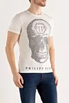 Philipp Plein White cotton T-shirt for men - print, rhinestone pattern. 100% cotton. Country of manufacture: Italy. Care: specialized cleaning - photo 3