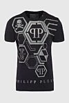 Philipp Plein Black cotton T-shirt for men - print, logo, pattern, rhinestones. 100% cotton. Country of manufacture: Italy. Care: specialized cleaning - photo 1