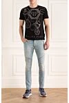 Black cotton T-shirt for men Philipp Plein - print, logo, pattern, rhinestones. 100% cotton. Country of manufacture: Italy. Care: specialized cleaning - photo 2