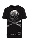 Philipp Plein Black cotton T-shirt for men - print, logo, pattern, rhinestones. 100% cotton. Country of manufacture: Italy. Care: specialized cleaning - photo 1