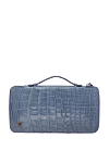 Tardini Men's alligator leather clutch bag in gray - Textured leather, brand logo. 100% alligator skin. Closure: Zipper. Two compartments. Country of manufacture: Italy. Care: specialized cleaning - photo 1