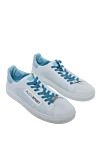 Plein Sport Women's textile sneakers with blue laces in white - logo patch, perforation, contrast lacing. textile. lacing. Country of manufacture: Italy. Care: specialized cleaning - photo 3