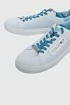 Plein Sport Women's textile sneakers with blue laces in white - logo patch, perforation, contrast lacing. textile. lacing. Country of manufacture: Italy. Care: specialized cleaning - photo 5