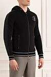 Plein Sport Sports jacket made of cotton and elastane black for men - Decor: logo. Additionally: hood. Composition: 95% cotton, 5% elastane. Fastening: zipper, drawstring. Pockets: two side pockets. Country of manufacture: Italy. Care: specialized cleaning - photo 3