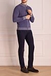 Men's cotton cardigan purple Umberto Vallati - Contrast cuffs and collar. 100% cotton. Closure: Zipper. Country of manufacture: Italy. Care: specialized cleaning - photo 2