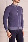 Umberto Vallati Men's cotton cardigan purple - Contrast cuffs and collar. 100% cotton. Closure: Zipper. Country of manufacture: Italy. Care: specialized cleaning - photo 3