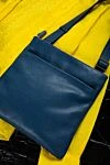 Shoulder bag made of genuine leather blue for men Cesare di Napoli - Textured leather. adjustable belt. 100% genuine leather. Two compartments. Fastener: Zipper. Country of manufacture: Italy. Care: specialized cleaning - photo 6