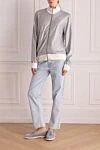 Women's gray viscose sweatshirt Capobianco - contrasting white cuffs. side pockets, zipper closure. 98% viscose, 2% elastane. Country of manufacture: Italy. Care: specialized cleaning - photo 2