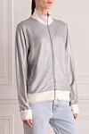 Capobianco Women's gray viscose sweatshirt - contrasting white cuffs. side pockets, zipper closure. 98% viscose, 2% elastane. Country of manufacture: Italy. Care: specialized cleaning - photo 3