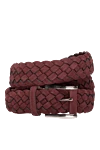 Cesare di Napoli Men's burgundy suede belt with weave - suede. weaving. classic buckle. Country of manufacture: Italy. Care: specialized cleaning - photo 1