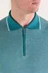 Blue silk polo for men Cesare di Napoli - Contrasting cuffs and collar. 100% silk. Closure: Zipper. Country of manufacture: Italy. Care: specialized cleaning - photo 4