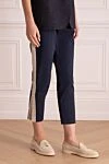 Barba Napoli Women's cropped trousers blue - two side pockets. cotton, elastane. elastic belt with lacing. Country of manufacture: Italy. Care: specialized cleaning - photo 3