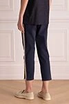 Women's cropped trousers blue Barba Napoli - two side pockets. cotton, elastane. elastic belt with lacing. Country of manufacture: Italy. Care: specialized cleaning - photo 4