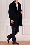 Loro Piana Пальто из шерсти и норки синее мужское - Меховой воротник. 100% шерсть, 100% норка. Пуговицы. Два боковых кармана, два внутренних кармана. 100% шёлк. Страна производитель: Италия. Уход: специализированная чистка - фото 3
