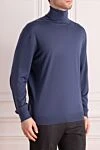 Cesare di Napoli Men's golf in wool, silk and cashmere blue - High neck. 60% wool, 30% silk, 10% cashmere. Country of manufacture: Italy. Care: specialized cleaning - photo 3