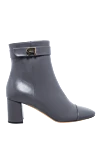 Rochas Women's leather boots with a buckle and logo in gray - metal buckle in the form of a logo. leather. Heel height: 5 centimeters. zipper. Country of manufacture: Italy. Care: specialized cleaning - photo 1