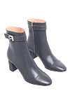 Women's leather boots with a buckle and logo in gray Rochas - metal buckle in the form of a logo. leather. Heel height: 5 centimeters. zipper. Country of manufacture: Italy. Care: specialized cleaning - photo 2