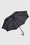 Pasotti Polyester umbrella black - the handle is decorated with a coating of two parts of leather of different colors, sewn with a figured seam. mechanical clasp. 100% polyester. Country of manufacture: Italy. Care: specialized cleaning - photo 1