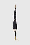 Pasotti Black polyester umbrella for women - golden handle with a textured ornament, beads sewn onto the fabric of the umbrella, white fabric lining. mechanical clasp. 100% polyester. Country of manufacture: Italy. Care: specialized cleaning - photo 1